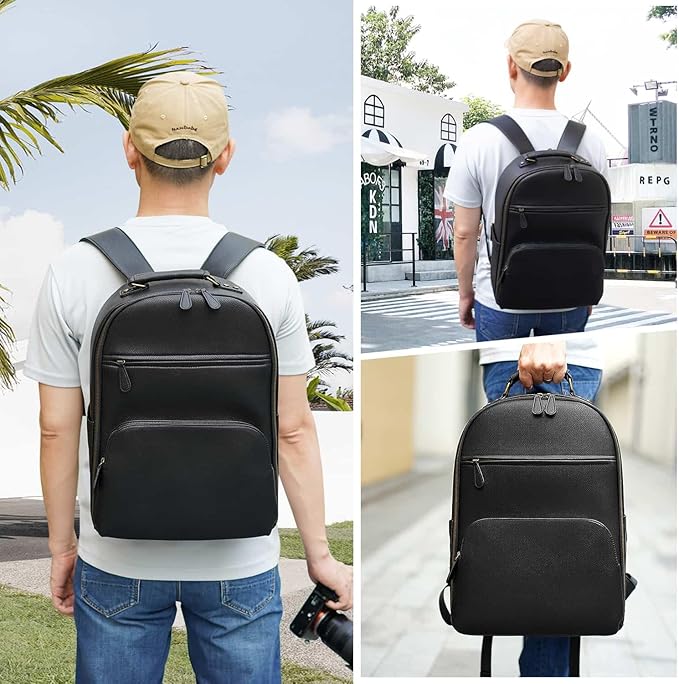 Camera Backpack Classic PU Leather for DSLR, Professional Camera Bag for Photographers with 15 Inch Laptop Compartment Large 20L