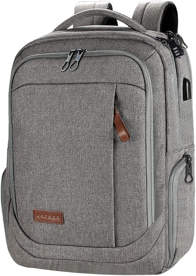 KROSER Laptop Backpack Large Computer Backpack Fits up to 17.3 Inch Laptop with USB Charging Port Water-Repellent Casual Daypack for Travel/Business/College/Women/Men-Grey