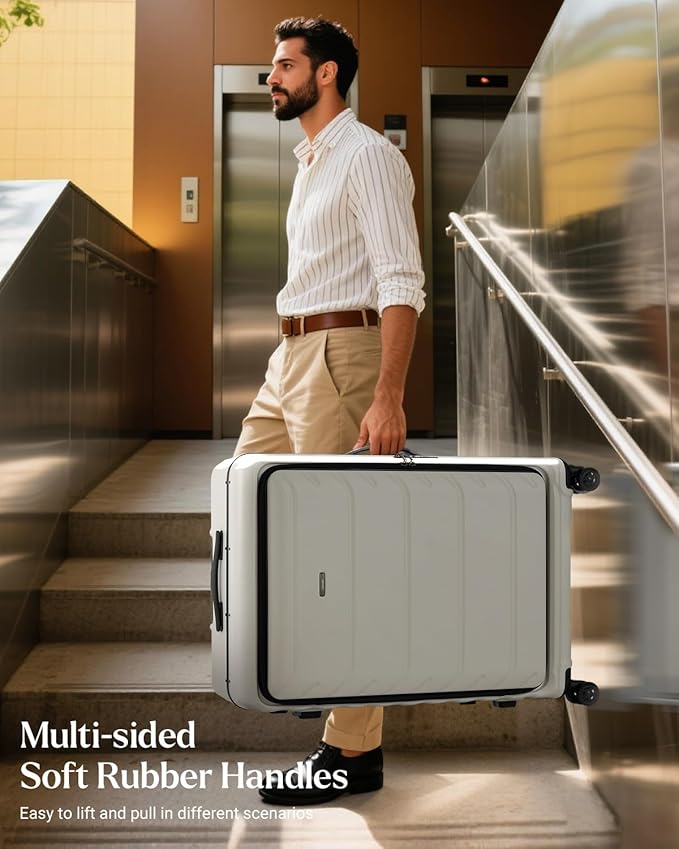Luggage Sets 2 Pieces, 20/28 Inch PC Hardshell Suitcase with Spinner Wheels, 20 Inch Expandable Clamshell Carry On Luggage and 28 Inch Aluminum Frame Top Opening Checked Luggage (White)