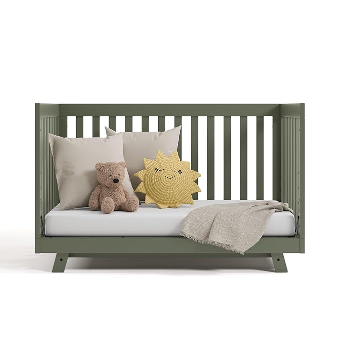 Storkcraft Beckett Grow-with-Me Convertible Crib (Olive) – GREENGUARD Gold Certified, Converts to Toddler Bed & Daybed, Fits Standard Crib Mattress, Easy-to-Assemble