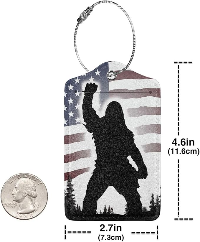 American Flag Leather Luggage Tag with Stainless Steel Ring, Fun Name Id Card Cover Travel Bag Tag Set, Suitable for Travel Bag Luggage Women Men 2 PCS