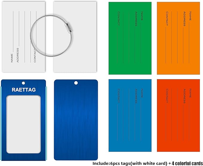 Luggage Tags Metal Suitcase Tags Travel Bag ID Identifier Luggage Tag (Blue 6-Pack)