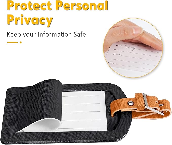 3 Pack Luggage Tags for Suitcases, TSA Approved Bag Tags, Baggage Tags with Privacy Protection, Travel Essentials Luggage Accessories, Black & Brown