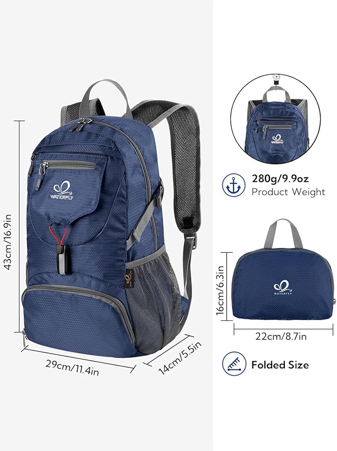 WATERFLY Small Lightweight Packable Backpack: 20l Ultra Light Foldable Travel Hiking Camping Daypack Day Pack for Man Woman