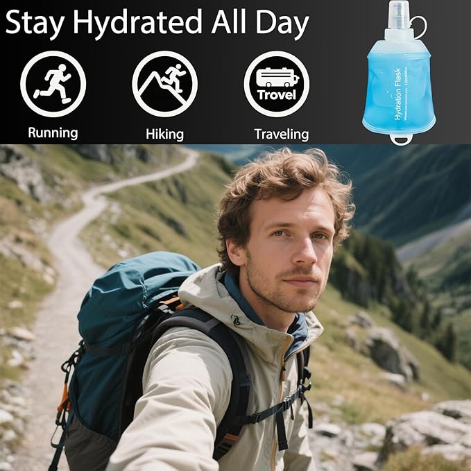 CLINTT 150ml Soft Flask, Foldable Running Water Bottle, TPU Folding Soft Water Flask, BPA-Free Collapsible Flask for Hydration Pack Running Vest, Cycling, Climbing, Hiking - 1Pcs, Blue
