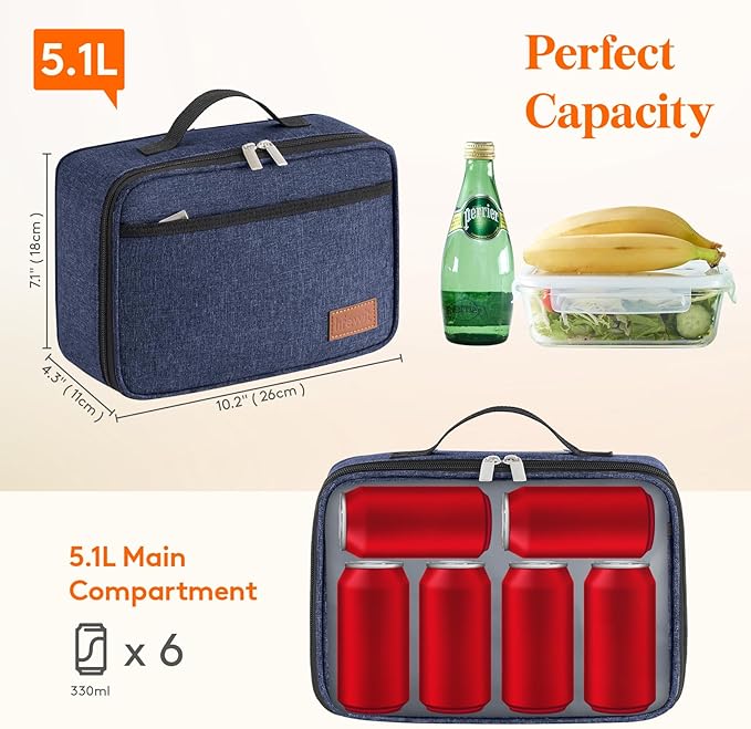Lifewit Freezable Lunch Box, Insulated Reusable Lunch Bag with 2 Ice Packs, Mini Cooler Snack Bag for Bento Box for Salad, Sandwich, Snacks fo Men Women for Work, Dark Blue 5L