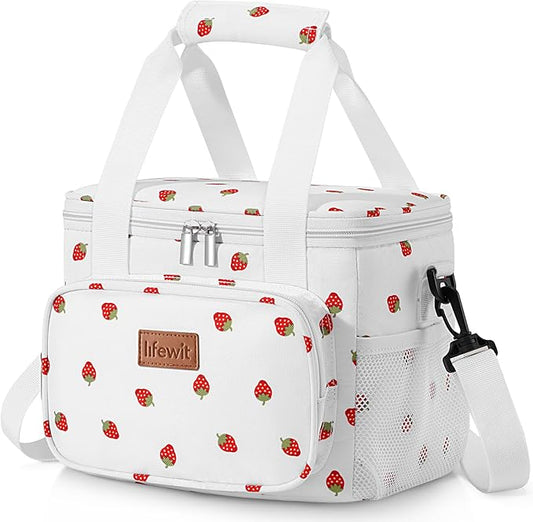 Lifewit Medium Lunch Bag Insulated Lunch Box Soft Cooler Cooling Tote for Adult Men Women, Strawberry 12-Can (9L)