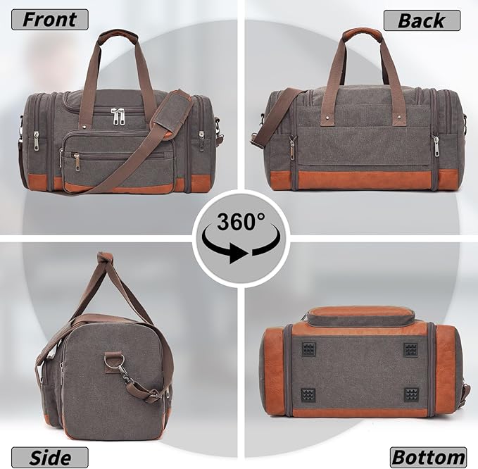 Men'S Duffle Bag For Travel, Expandable Canvas Duffel Bags Overnight Weekend Gym Carry On Luggage Bag For Men(Grey)