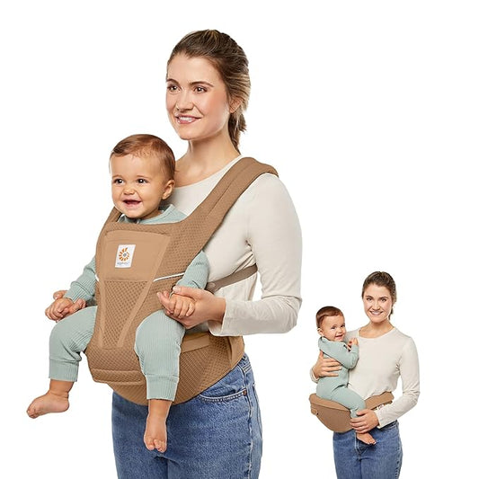 Ergobaby Alta 2-in1 Hip Seat and Carrier - All-Position Breathable Mesh Baby Carrier for 4 Months to 48 Months (12lbs - 45lbs) - SoftFlex™ Mesh - Camel Brown