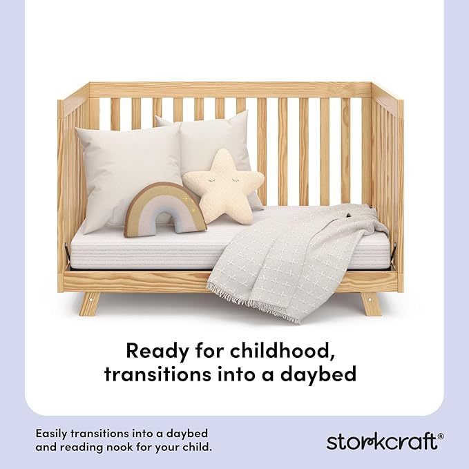 Storkcraft Beckett Grow-with-Me Convertible Crib (Natural) – GREENGUARD Gold Certified, Converts to Toddler Bed & Daybed, Fits Standard Crib Mattress, Easy-to-Assemble