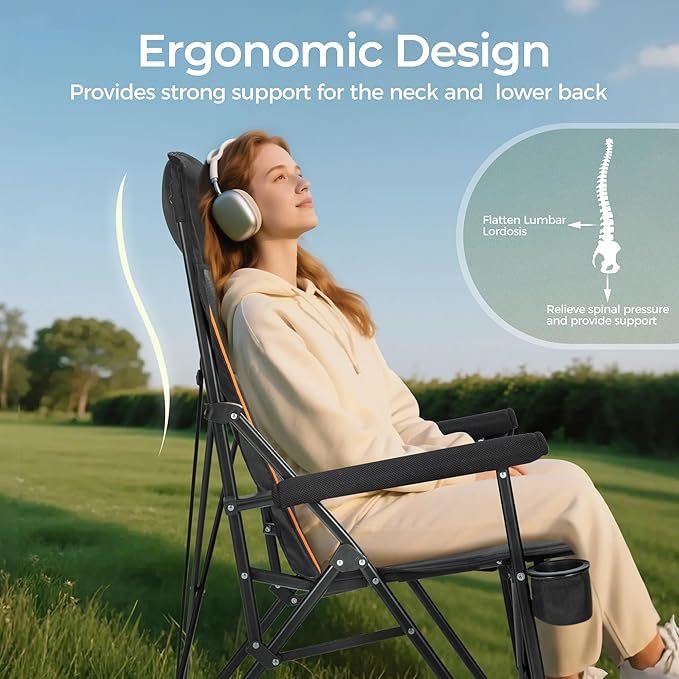 ALPHA CAMP Heavy Duty High Back Camping Chairs with Cup Holder Oversized Folding Chair Outdoor Chair with Headrest,Lawn with Side Pocket for Lawn, Sports and Fishing, 500lbs