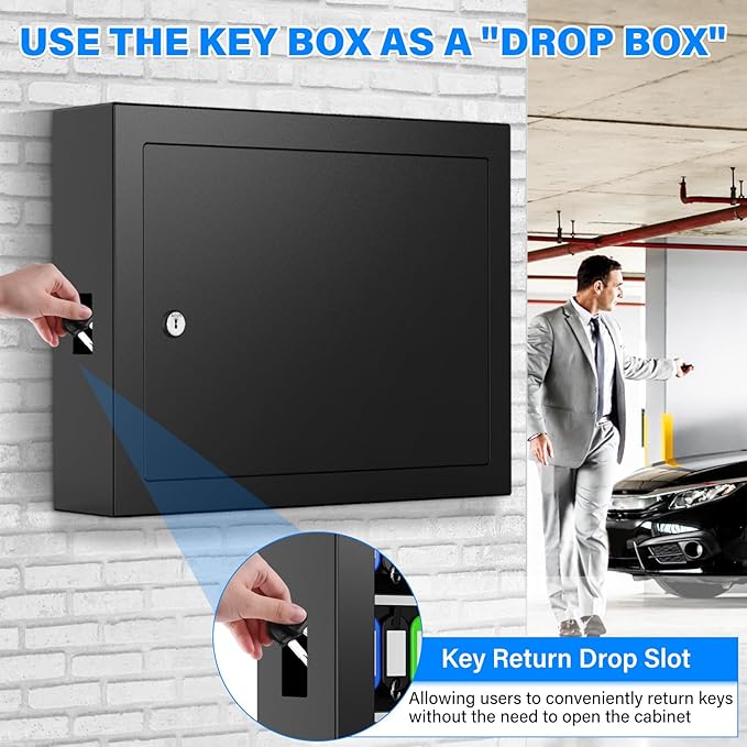 75 Keys Key Lock Box, Anti-Theft Key Cabinet with Key Tags, Key Organizer Wall Mount for Car Garage House Rental Office Business