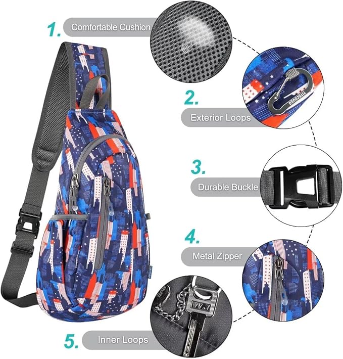 TITECOUGO Small Sling Bag, Lightweight Crossbody Backpack for Men Women, Shoulder Bag for Sports and Outdoor