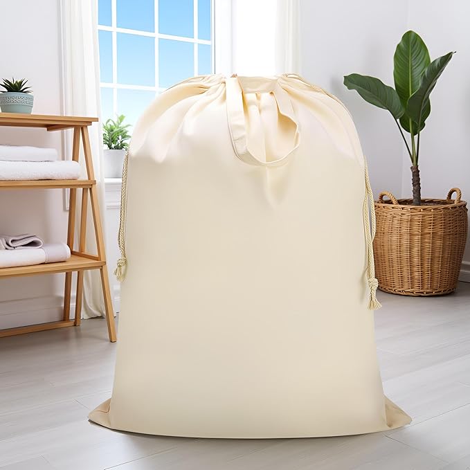 Canvas Laundry Bag 33"x 35", Thick Cotton Laundry Bag with Handles & Drawstring, Extra Large Heavy Duty Washable Basket Liner Hamper Liner Canvas Storage Sack (Beige XL, 1 Pack)