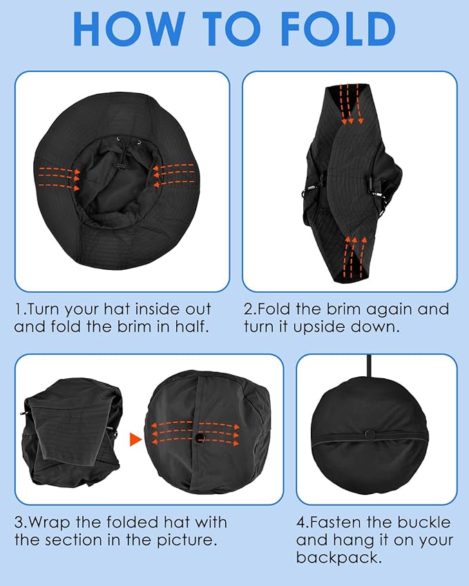 BROTOU Foldable Bucket Hats for Women/Men, UPF 50+ Wide Brim Sun Hat, Waterproof Fishing Cap with UV Protection
