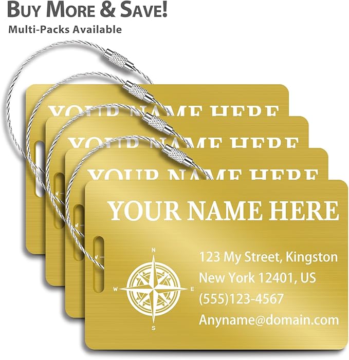 Personalized Luggage Tags for Suitcases (2/4/6/8 Pack) - Custom Engraved Metal Travel Tag, Customizable Pattern/Name/Text for Bags Backpacks Suitcases