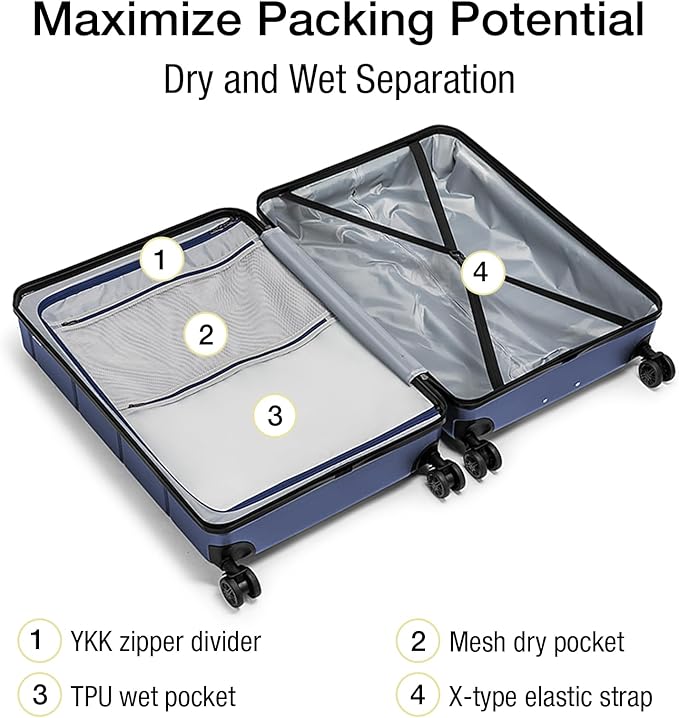 KYME Suitcases with Wheels Hardshell 30 Inch Luggage TSA Approved Large Checked Luggage Durable Travel Rolling Suitcase with Cup Holder for Women Men Navy