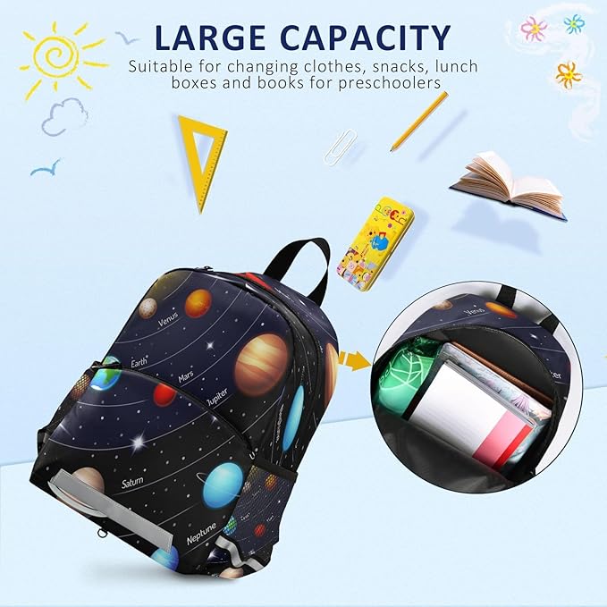 Solar System Planet Toddler Backpack Boys Girls Kids Preschool Bookbag School Children Bag with Leash Travel Casual Daypack Kindergarten Elementary Schoolbag for Nursery Junior Primary Students