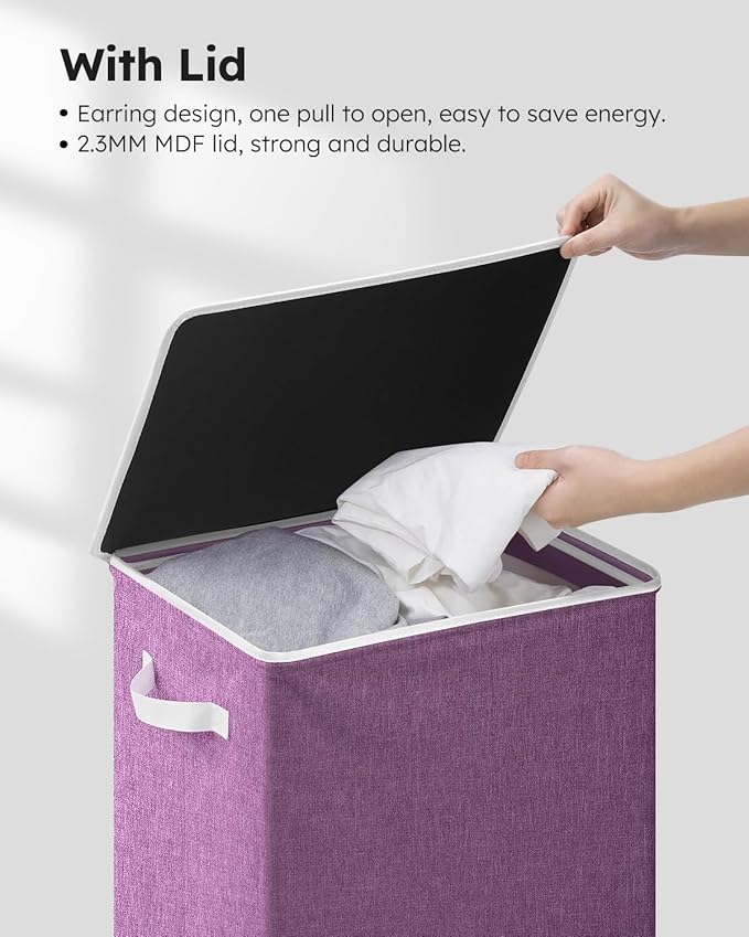 SOLEDI Laundry Hamper with Lid 100L Large & Tall Collapsible Laundry Basket, Clothes Hamper with Bag Removable Easy to Carry, Dirty Hampers for Bedroom, Bathroom, Dorm, College, Purple