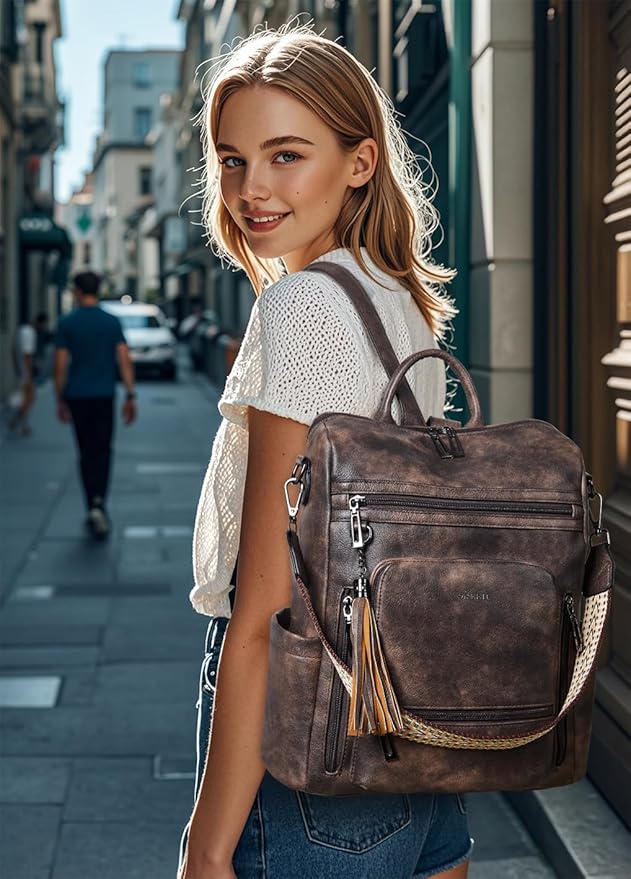Shrrie Vegan Leather Laptop Backpack for Women 15.6 inch Work Backpack Fashion Travel Backpack Purse for Travel College Work