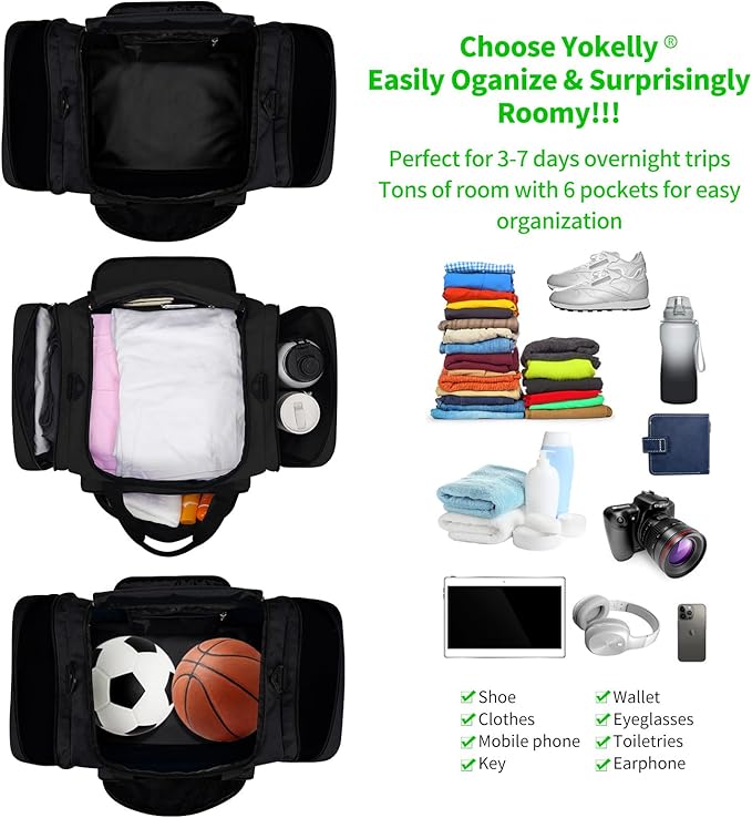 Sports Duffel Bag 26 Inch Travel Gym Duffle - Black
