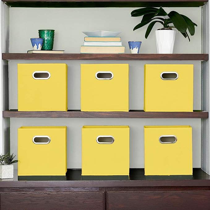 Household Essentials Yellow]Fabric Storage Bins with Handle, Bright (Pack of 6)