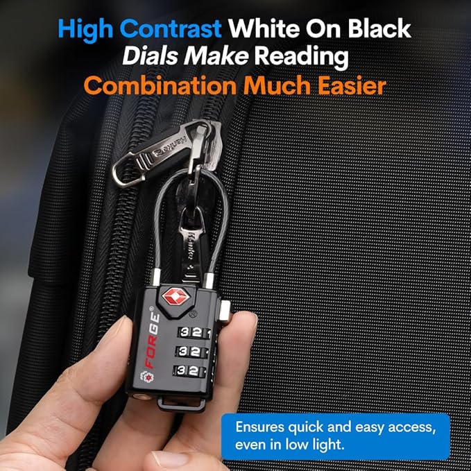 TSA Approved Cable Luggage Locks, Re-settable Combination with Alloy Body