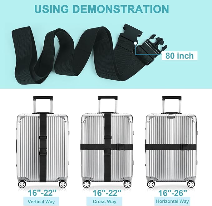 4Pcs Luggage Straps Suitcase 80In Long Adjustable Travel Accessories TSA Approved, Belts to Keep Your Suitcase Secure While Traveling, Premium Accessory for Travel Bag Closure, Multicolor