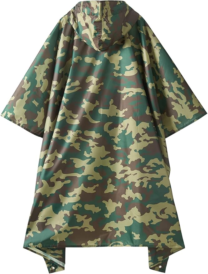 PTEROMY Hooded Rain Poncho for Adult with Pocket, Waterproof Lightweight Unisex Raincoat for Hiking Camping Emergency
