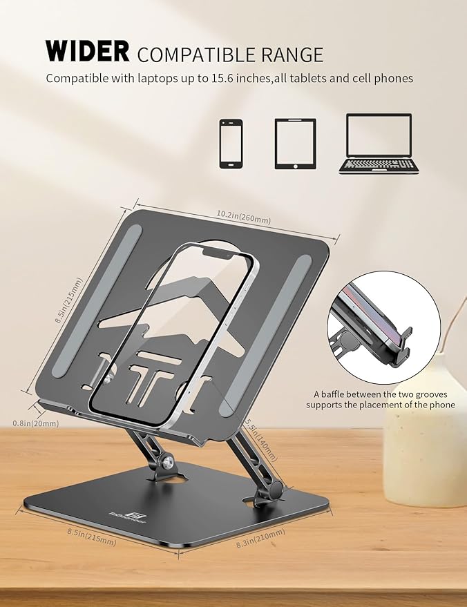 Laptop Stand Adjustable Laptop Holder for Desk, Foldable Laptop Riser Portable Computer Stand Compatible with MacBook, Lenovo, HP and All Laptops up to 15.6 inches Black
