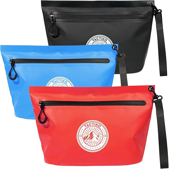 3-Pack Tactiko Heavy-Duty Splash Water Resistant Zipper Pouches - 3 L Hold-All Organizers for Dry Bags, Travel Bags (3, Red/Blue/Black)