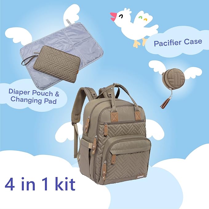 iniuniu Diaper Bag Backpack, 4 in 1 kit Large Unisex Baby Bags for Boys Girls, Waterproof Travel Back Pack with Diaper Pouch