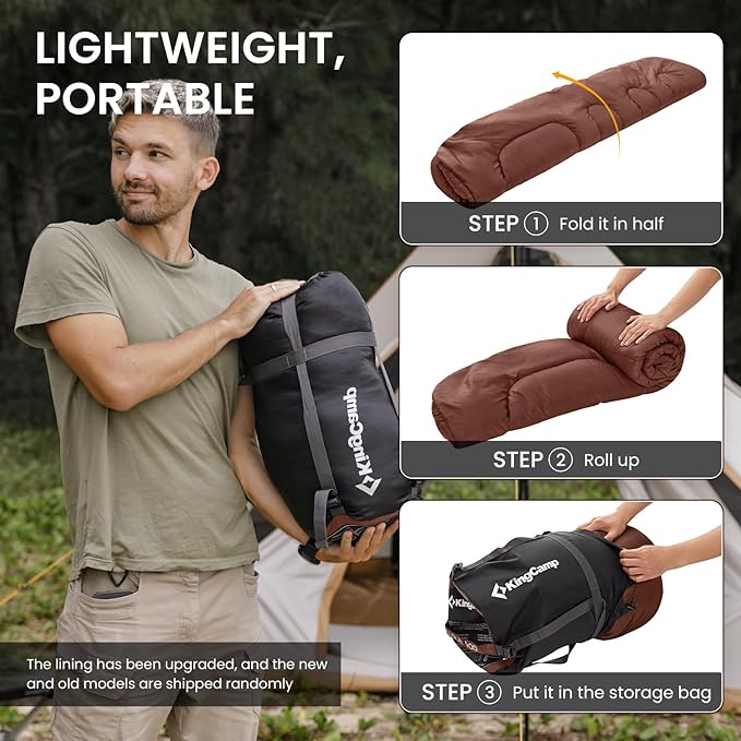 KingCamp Sleeping Bag for Adults, Cold Weather & Warm XL Big and Tall Flannel Sleeping Bags with Compression Sack Portable Waterproof Essentials Gear Accessories for Outdoor Camping