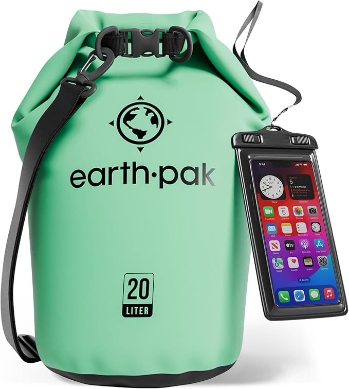 Earth Pak Waterproof Dry Bag - Roll Top Waterproof Backpack Sack Keeps Gear Dry for Kayak with Waterproof Phone Case