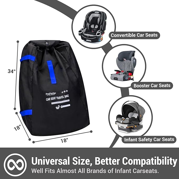 Car Seat Travel Bag Backpack for Air Travel - Karfast Universal Infant Carseat Gate Check Bag Cover for Airplane, Foldable with Pouch, Blue