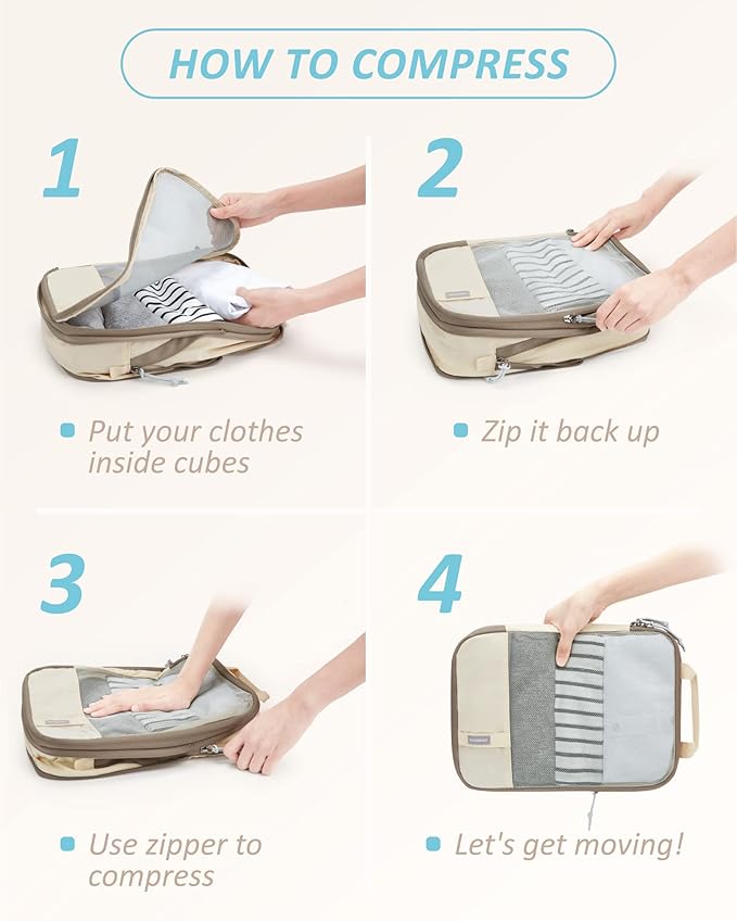 BAGSMART 6 Set Compression Packing Cubes - Lightweight Travel Essentials, Durable Luggage Organizer