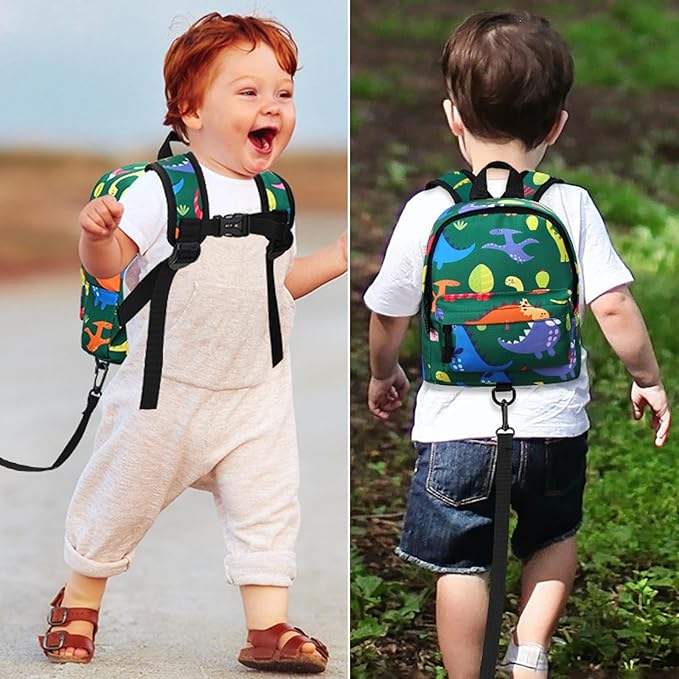 Accmor Toddler Backpack Leash, Cute Baby Backpacks with Anti Lost Wrist Link, Mini Kids Backpack Harness Leash for Outdoor Travel, Adorable Dinosaur Backpack Tether Walking Harness for Boys 1-3