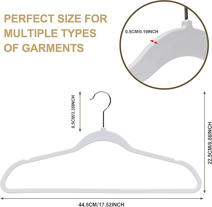 Quality Hangers Clothes Hangers 200 Pack - Non-Velvet Plastic Hangers for Clothes, 17.5 inch Coat Hanger Set -Space-Saving Closet Hangers with Chrome Hook, Functional Non-Flocked Hangers, Cream White