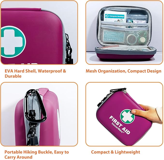 150 Pieces Mini First Aid Kit - Small Medical Kit with Hard Shell - Emergency First Aid Kit for Car, Travel, Home, Outdoor, Office, Camping, Hiking (Purple)