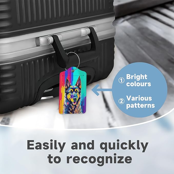 2 Pack Luggage Tag for Suitcase,Art German Shepherd Dog Leather Bag Tags Identifiers Privacy Cover ID Label with Durable Steel Loop for Women Men Kids Girls Travel