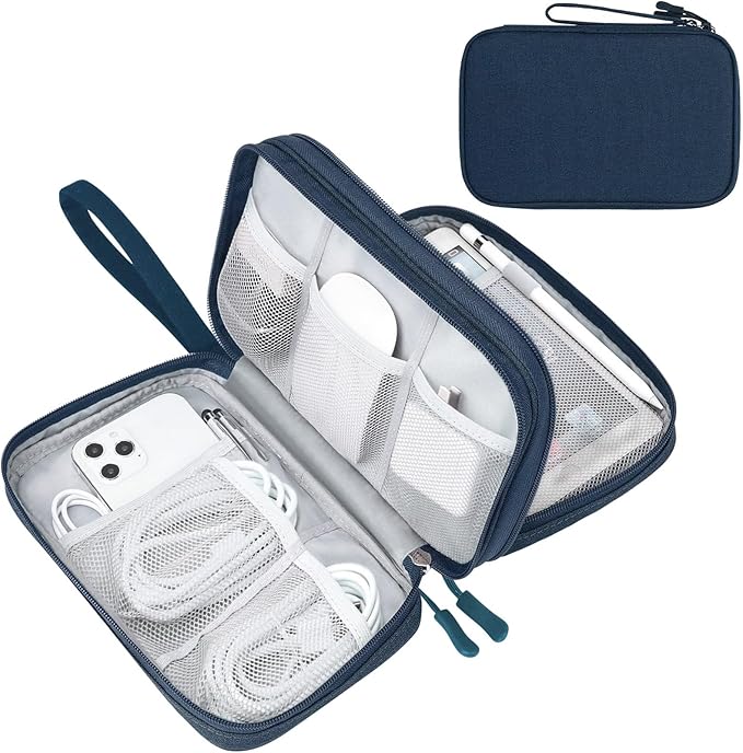 FYY Electronic Organizer, Large Travel Cable Organizer Bag Pouch Electronic Accessories Carry Case Portable Waterproof Double Layers All-in-One Storage Bag for Cable, Cord, Charger, Phone, Navy