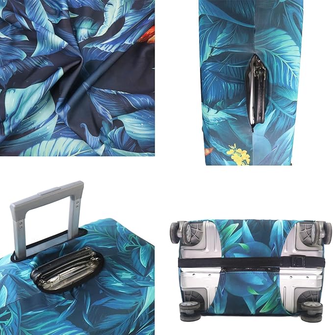 MosaiRudo Thicker Luggage Cover Elastic Suitcase Cover Protector Fits 18-32 Inch Suitcase Travel Accessories (Rainforest, L)