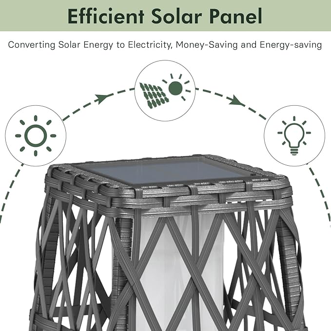 Grand patio Solar Outdoor Floor Lamp Wicker Lantern Decoration Light for Deck Garden Lawn Porch-Medium Cindy, Silver Gray
