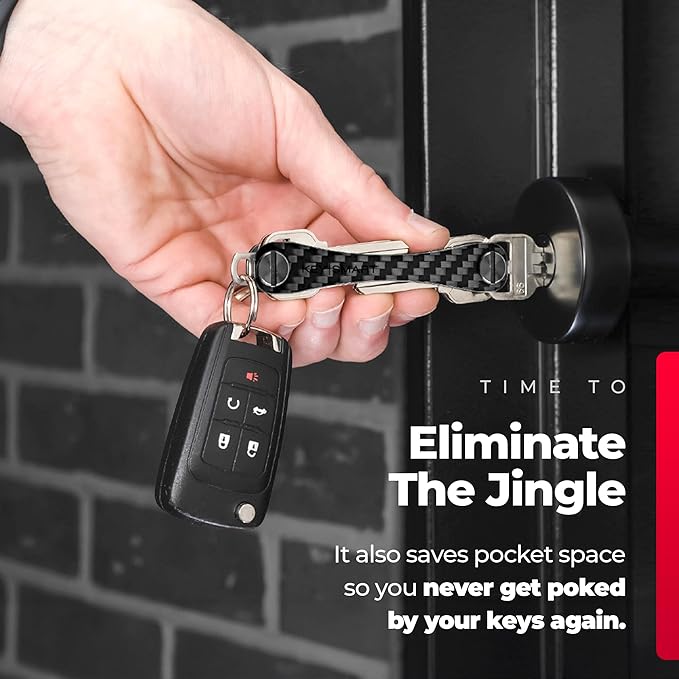 KEYSMART Key Holder for Keychain - Compact Key Organizer for Key Chain, Minimalist Clutter-Free EDC Keychains Key Ringys, Carbon Fiber 3k, 14 Keys