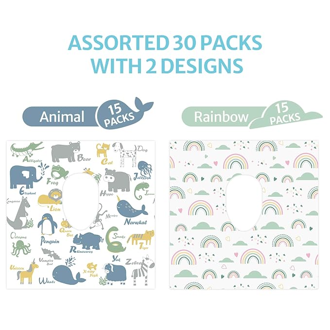 Blissful Diary 30 Pcs Toilet Seat Covers Disposable for Toddlers & Adults, Extra Large Waterproof, Portable Package for Travel, Kids Potty Training