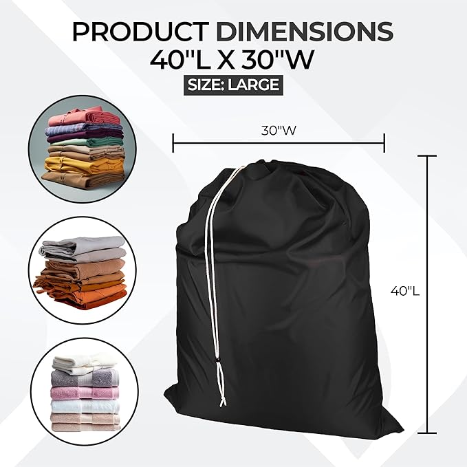 Laundry Bag with Locking Closure Drawstring – Extra Large Heavy Duty 100% Nylon, Large & Foldable Clothes Sack – Lightweight Dirty Laundry Organizer for Travel, Dorm, Gym – L 40" x H 50" (BLACK)