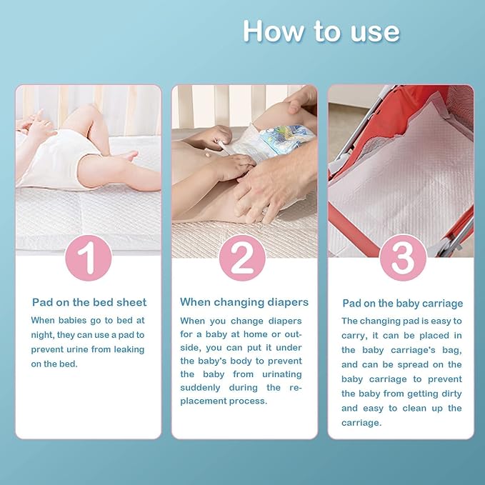 100 Count Disposable Changing Pads for Baby 17" x 24"Portable Changing Diaper Liners for Mess Free Travel, Leakproof Incontinence Bed Pads,Waterproof Table Protector Mat, Toddler Pee Pads