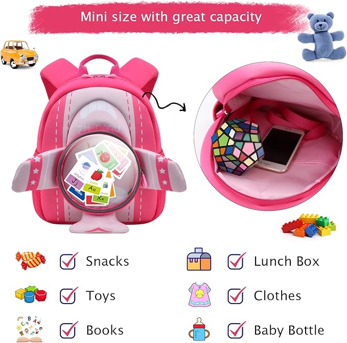 Padgene Toddler Backpacks Kids Preschool Backpack Waterproof Neoprene Animal Schoolbag Lunch backpack 3D Cartoon Dinasour Mini Travel Bag for Boys Girls Ages 3-5