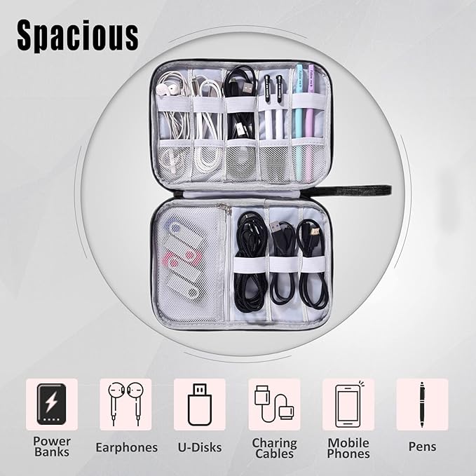 CILLA Travel Cord Organizer Case, Portable Waterproof Storage Bag for Charger, Cord, USB, Power Bank, Earphone, SD Card, Travel Essentials