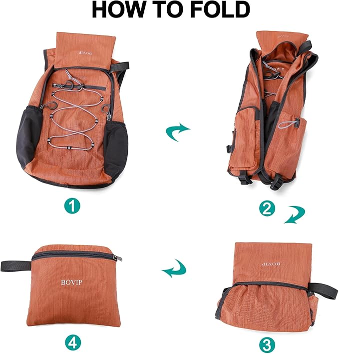 BOVIP 20L Hiking Backpack Lightweight Packable Hiking Daypack Small Travel Outdoor Foldable Shoulder Bag Orange